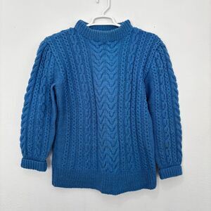 Aran Blue Fisherman Cable Knit Wool Sweater Medium CabinCore Heritage Rustic